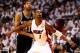 MIAMI, FL - JUNE 10: Chris Bosh #1 of the Miami Heat boxes out Tim Duncan #21 of the San Antonio Spurs during Game Three of the 2014 NBA Finals at American Airlines Arena on June 10, 2014 in Miami, Florida. NOTE TO USER: User expressly acknowledges and ag