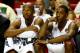 MIAMI, FL - JUNE 10: Ray Allen #34 and Mario Chalmers #15 of the Miami Heat look on from the bench against the San Antonio Spurs during Game Three of the 2014 NBA Finals at American Airlines Arena on June 10, 2014 in Miami, Florida. NOTE TO USER: User ex