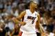 MIAMI, FL - JUNE 10: Rashard Lewis #9 of the Miami Heat reacts after hitting a shot against the San Antonio Spurs during Game Three of the 2014 NBA Finals at American Airlines Arena on June 10, 2014 in Miami, Florida. NOTE TO USER: User expressly acknowl
