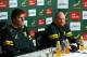 DURBAN, SOUTH AFRICA - JUNE 09: Dr Craig Roberts Team Doctor of South Africa with John McFarland Defence Coach of South Africa during the South African National rugby team press conference at Kashmir Restaurant on June 09, 2014 in Durban, South Africa.