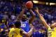 INDIANAPOLIS, IN - MARCH 30: Julius Randle #30 of the Kentucky Wildcats shoots the ball aginst Jon Horford #15 of the Michigan Wolverines in the first half during the midwest regional final of the 2014 NCAA Men's Basketball Tournament at Lucas Oil Stadiu