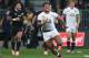 DUNEDIN, NEW ZEALAND - JUNE 14: Manu Tuilagi of England breaks clear with the ball but is caught just short of the try line during the International Test Match between the New Zealand All Blacks and England at Forsyth Barr Stadium on June 14, 2014 in Dun