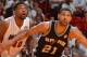 MIAMI, FL - JUNE 12: Tim Duncan #21 of the San Antonio Spurs looks up for the rebound against the Miami Heat during Game Six of the 2014 NBA Finals on June 12, 2014 at American Airlines Arena in Miami, Florida. NOTE TO USER: User expressly acknowledges a