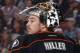ANAHEIM, CA - MAY 5: Jonas Hiller #1 of the Anaheim Ducks looks on during warmups before the game against the Los Angeles Kings in Game Two of the Second Round of the 2014 Stanley Cup Playoffs at Honda Center on May 5, 2014 in Anaheim, California. (Photo