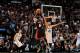 SAN ANTONIO, TX - JUNE 15: LeBron James #6 of the Miami Heat shoots against Tim Duncan #21 of the San Antonio Spurs in Game Five of the 2014 NBA Finals on June 15, 2014 at AT&T Center in San Antonio, Texas. NOTE TO USER: User expressly acknowledges and ag