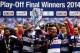 LONDON, ENGLAND - MAY 24: Danny Simpson (centre left), Bobby Zamora (centre right) and the QPR team celebrate with the trophy after their victory in the Sky Bet Championship Playoff Final match between Derby County and Queens Park Rangers at Wembley Stad