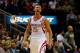 HOUSTON, TX - APRIL 04: Chandler Parsons #25 of the Houston Rockets reacts after hitting a three pointer in the third period against the Oklahoma City Thunder during a game at the Toyota Center on April 4, 2014 in Houston, Texas. NOTE TO USER: User expre