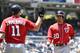 SAN DIEGO, CA - JUNE 8: Ian Desmond #20 of the Washington Nationals, right, is congratulated by Ryan Zimmerman #11 after he hit a two-run home run during the second inning of a baseball game against the San Diego Padres at Petco Park June 8, 2014 in San