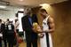 Bill Russell congratulates Kawhi Leonard on his NBA Finals MVP.