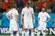 SALVADOR, BRAZIL - JUNE 13: (L - R) Andres Iniesta; Fernando Torres and Cesc Fabregas of Spain look dejected pduring the 2014 FIFA World Cup Brazil Group B match between Spain and Netherlands at Arena Fonte Nova on June 13, 2014 in Salvador, Brazil. (Ph