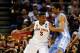 Mar 23, 2014; San Antonio, TX, USA; Iowa State Cyclones forward Melvin Ejim (3) dribbles as North Carolina Tar Heels forward James Michael McAdoo (43) defends in the third round of the 2014 NCAA Tournament at AT&T Center. Mandatory Credit: Kevin Jairaj-US