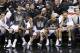 SAN ANTONIO, TX - MAY 21: Danny Green #4, Tiago Splitter #22, Kawhi Leonard #2, Tim Duncan #21, Tony Parker #9 and Manu Ginobili #20 of the San Antonio Spurs watch from the bench as their team defeats the Oklahoma City Thunder in Game Two of the Western C