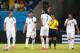 NATAL, BRAZIL - JUNE 19: Konstantinos Katsouranis of Greece (2nd L) is shown a red card after receiving his second yellow by referee Joel Aguilar during the 2014 FIFA World Cup Brazil Group C match between Japan and Greece at Estadio das Dunas on June 1