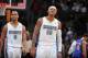 DENVER - NOVEMBER 16: Carmelo Anthony #15 and Arron Afflalo #6 of the Denver Nuggets stand on the court during a game against the New York Knicks on November 16, 2010 at the Pepsi Center in Denver, Colorado. NOTE TO USER: User expressly acknowledges and