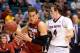 LAS VEGAS, NV - MARCH 13: Dwight Powell #33 of the Stanford Cardinal drives against Bo Barnes #4 of the Arizona State Sun Devils during a quarterfinal game of the Pac-12 Basketball Tournament at the MGM Grand Garden Arena on March 13, 2014 in Las Vegas,