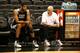 SAN ANTONIO, TX JUNE 04: Tim Duncan #21 and head coach Gregg Popovich of the San Antonio Spurs talk during practice as part of the 2014 NBA Finals on June 04, 2014 at AT&T Center in San Antonio, Texas. NOTE TO USER: User expressly acknowledges and agrees