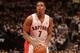 TORONTO, CANADA - April 19: Kyle Lowry #7 of the Toronto Raptors attempts a free throw against the Brooklyn Nets during Game One of the Eastern Conference Quarterfinals of the 2014 NBA playoffs on April 19, 2014 at the Air Canada Centre in Toronto, Ontar
