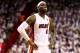 MIAMI, FL - JUNE 12: LeBron James #6 of the Miami Heat looks on against the San Antonio Spurs during Game Four of the 2014 NBA Finals at American Airlines Arena on June 12, 2014 in Miami, Florida. NOTE TO USER: User expressly acknowledges and agrees that