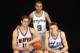 ATLANTA - FEBRUARY 8: Sophmore Team members Tony Parker #9, (seated l to r) Pau Gasol #16 and Andrei Kirilenko #47 prior to playing in the got milk? Rookie Challenge, part of the 2003 NBA All-Star Weekend at the Phillips Arena on February 8, 2003 in Atla