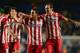 LONDON, ENGLAND - APRIL 30: Koke and Diego Godin (R) of Club Atletico de Madrid celebrate victory after the UEFA Champions League semi-final second leg match between Chelsea and Club Atletico de Madrid at Stamford Bridge on April 30, 2014 in London, Engla
