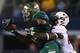 ARLINGTON, TX - NOVEMBER 16: Antwan Goodley #5 of the Baylor Bears makes a pass reception against Bruce Jones #24 of the Texas Tech Red Raiders at AT&T Stadium on November 16, 2013 in Arlington, Texas. (Photo by Ronald Martinez/Getty Images)