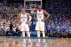 OKLAHOMA CITY, OK - MAY 27: Russell Westbrook #0 and Kevin Durant #35 of the Oklahoma City Thunder look on in Game Four of the Western Conference Finals against the San Antonio Spurs during the 2014 NBA Playoffs on May 27, 2014 at the Chesapeake Energy Ar
