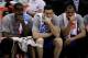 SAN ANTONIO, TX - MAY 21: Kendrick Perkins #5, Nick Collison #4 and Thabo Sefolosha #25 of the Oklahoma City Thunder sit on the bench in the second half while taking on the San Antonio Spurs in Game Two of the Western Conference Finals during the 2014 NB
