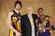 ORLANDO, FL - JUNE 14: Pau Gasol #16, Phil Jackson and Kobe Bryant #24 of the Los Angeles Lakers pose for a portrait after defeating the Orlando Magic in Game Five of the 2009 NBA Finals at Amway Arena on June 14, 2009 in Orlando, Florida. The Los Angeles