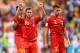 RIO DE JANEIRO, BRAZIL - JUNE 22: Eden Hazard of Belgium (L) acknowledges the fans after a 1-0 victory in the 2014 FIFA World Cup Brazil Group H match between Belgium and Russia at Maracana on June 22, 2014 in Rio de Janeiro, Brazil. (Photo by Matthias