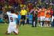 FORTALEZA, BRAZIL - JUNE 14: Head coach Jorge Luis Pinto of Costa Rica and his team look on as Joel Campbell celebrates their first goal during the 2014 FIFA World Cup Brazil Group D match between Uruguay and Costa Rica at Castelao on June 14, 2014 in For