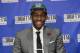 BROOKLYN - JUNE 26: Jabari Parker the #2 overall pick of the Milwaukee Bucks speaks with the media during the 2014 NBA Draft on June 26, 2014 at the Barclays Center in Brooklyn New York. NOTE TO USER: User expressly acknowledges and agrees that, by downlo