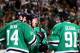DALLAS, TX - APRIL 27: Cody Eakin #20 of the Dallas Stars celebrates his goal with Jamie Benn #14 and Tyler Seguin #91 against the Anaheim Ducks in the first period during Game Six of the First Round of the 2014 NHL Stanley Cup Playoffs at American Airli