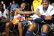 WASHINGTON, DC - JULY 14: Kobe Bryant #10 and Carmelo Anthony #15 of the USA Men's Senior National Team share a laugh on the bench at the DC Armory during USA Men's Senior National Team training camp at on July 14, 2012 in Washington, DC. NOTE TO USER: Us