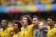 FORTALEZA, BRAZIL - JUNE 17: (L-R) Luiz Gustavo of Brazil, Marcelo, David Luiz, Julio Cesar and Thiago Silva sing the National Anthem before the 2014 FIFA World Cup Brazil Group A match between Brazil and Mexico at Castelao on June 17, 2014 in Fortaleza,