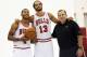 Sep 27, 2013; Deerfield, IL, USA; Chicago Bulls point guard Derrick Rose (1), center Joakim Noah (13) and head coach Tom Thibodeau pose for a photo during media day at the Berto Center. Mandatory Credit: David Banks-USA TODAY Sports