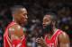 OAKLAND, CA - FEBRUARY 20: Dwight Howard #12 and James Harden #13 of the Houston Rockets during a game against the Golden State Warriors on February 20, 2014 at Oracle Arena in Oakland, California. NOTE TO USER: User expressly acknowledges and agrees that