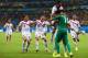 RECIFE, BRAZIL - JUNE 29: Keylor Navas of Costa Rica is swarmed by teammates in celebration after defeating Greece in a penalty shootout during the 2014 FIFA World Cup Brazil Round of 16 match between Costa Rica and Greece at Arena Pernambuco on June 29,