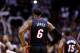 SAN ANTONIO, TX - JUNE 15: LeBron James #6 of the Miami Heat looks on against the San Antonio Spurs during Game Five of the 2014 NBA Finals at the AT&T Center on June 15, 2014 in San Antonio, Texas. NOTE TO USER: User expressly acknowledges and agrees tha