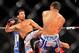Feb 15, 2014; Jaragua do Sul, SC, Brazil; Lyoto Machida (red gloves) fights against Gegard Mousasi (blue gloves) during UFC Fight Night Machida vs Mousasi at Arena Jaragua. Mandatory Credit: Jason Silva-USA TODAY Sports