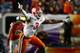 Jan 3, 2014; Miami Gardens, FL, USA; Clemson Tigers defensive end Vic Beasley (3) reacts in the second half of the 2014 Orange Bowl college football game against the Ohio State Buckeyes at Sun Life Stadium. The Tigers won 40-35. Mandatory Credit: Robert