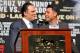 LAS VEGAS, NV - MAY 01: CEO of Golden Boy Promotions Richard Schaefer (L) introduces President of Golden Boy Promotions Oscar De La Hoya at the final news conference for the bout between Floyd Mayweather Jr. and Robert Guerrero at the MGM Grand Hotel/Cas