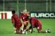 14 Sep 1999: (L to R) Thierry Henry, Dennis Bergkamp and Nwankwo Kanu of Arsenal during training for the UEFA Champions League group B match against Fiorentina at the Stadio Communale in Florence, Italy. The game ended goalless. \ Mandatory Credit: MarkT