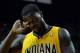May 30, 2014; Miami, FL, USA; Indiana Pacers guard Lance Stephenson (1) wipes his face during a game against the Miami Heat in game six of the Eastern Conference Finals of the 2014 NBA Playoffs at American Airlines Arena. Mandatory Credit: Steve Mitchell-