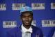 BROOKLYN - JUNE 26: Noah Vonleh of the Charlotte Hornets, the Number nine pick in the 2014 NBA Draft speaks with the media on June 26, 2014 at the Barclays Center in Brooklyn New York. NOTE TO USER: User expressly acknowledges and agrees that, by download