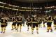 BOSTON, MA - APRIL 26: The Boston Bruins salute to the fans after winning the game against the Detroit Red Wings in Game Five of the First Round of the 2014 Stanley Cup Playoffs at TD Garden on April 26, 2014 in Boston, Massachusetts. (Photo by Brian Babi