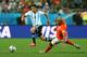 SAO PAULO, BRAZIL - JULY 09: Enzo Perez of Argentina controls the ball against Nigel de Jong of the Netherlands during the 2014 FIFA World Cup Brazil Semi Final match between the Netherlands and Argentina at Arena de Sao Paulo on July 9, 2014 in Sao Paulo