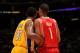 LOS ANGELES - JANUARY 5: Ron Artest #37 of the Los Angeles Lakers defends against Trevor Ariza #1 of the Houston Rockets at Staples Center on January 5, 2010 in Los Angeles, California. NOTE TO USER: User expressly acknowledges and agrees that, by downlo