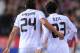 MADRID, SPAIN - MARCH 19: Sami Khedira of Real Madrid celebrates with Mesut Ozil after Ozil scored Real's second goal during the La Liga match between Atletico Madrid and Real Madrid at Vicente Calderon Stadium on March 19, 2011 in Madrid, Spain. (Photo