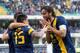 VERONA, ITALY - APRIL 27: Luca Toni (R) of Hellas Verona celebrate with teams mate Iturbe Juam Manuel Arevalos after scoring his opening goal during the Serie A match between Hellas Verona FC and Calcio Catania at Stadio Marc'Antonio Bentegodi on April