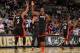 SAN ANTONIO, TX - JUNE 8: chris bosh #1 and Dwyane Wade #3 of the Miami Heat shake hands against the San Antonio Spurs during Game Two of the 2014 NBA Finals on June 8, 2014 at AT&T Center in San Antonio, Texas. NOTE TO USER: User expressly acknowledges a